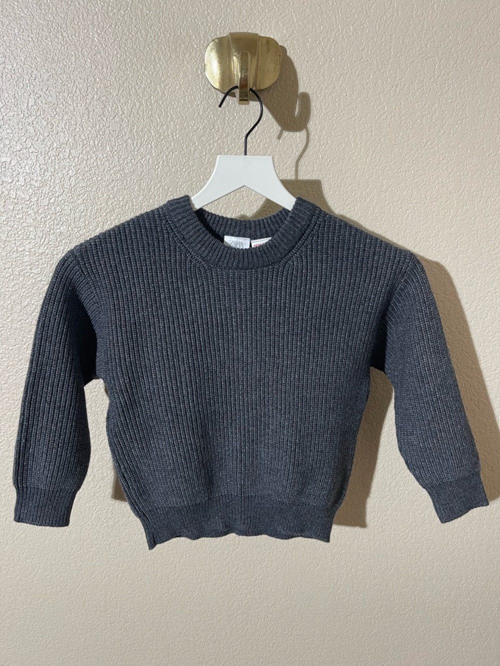 Zara Charcoal Rib Knit Crewneck Sweater